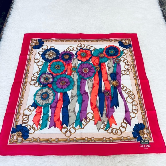 CELINE Paris Multicolor Square Bandana/Scarf NWOT - Picture 2 of 11